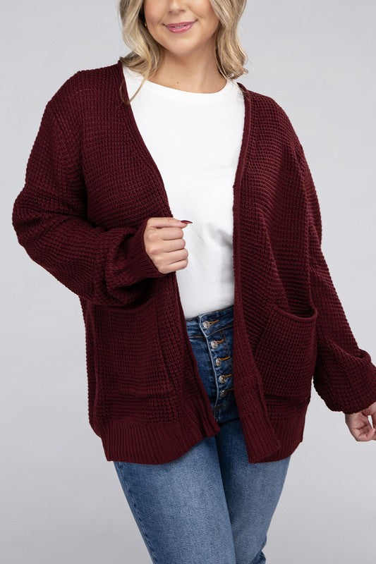 Curvy Low Gauge Waffle Open Cardigan Sweater