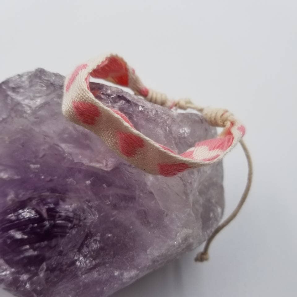 Pink Heart Handmade Woven Bracelet