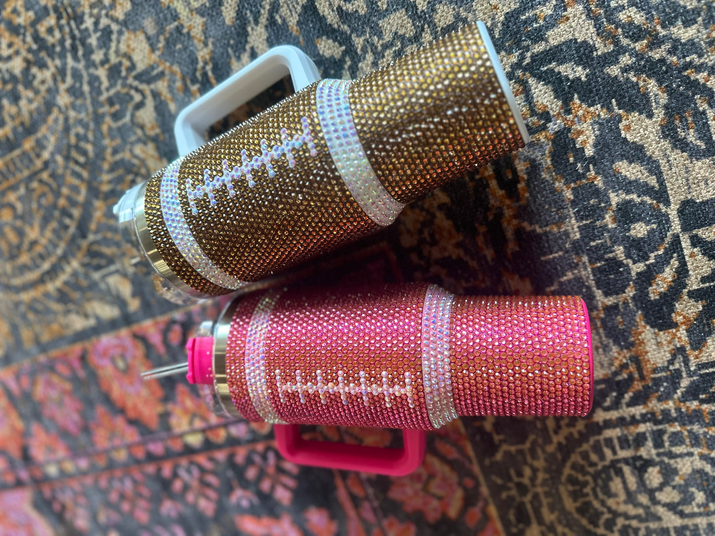 Pink Football Bling Tumbler