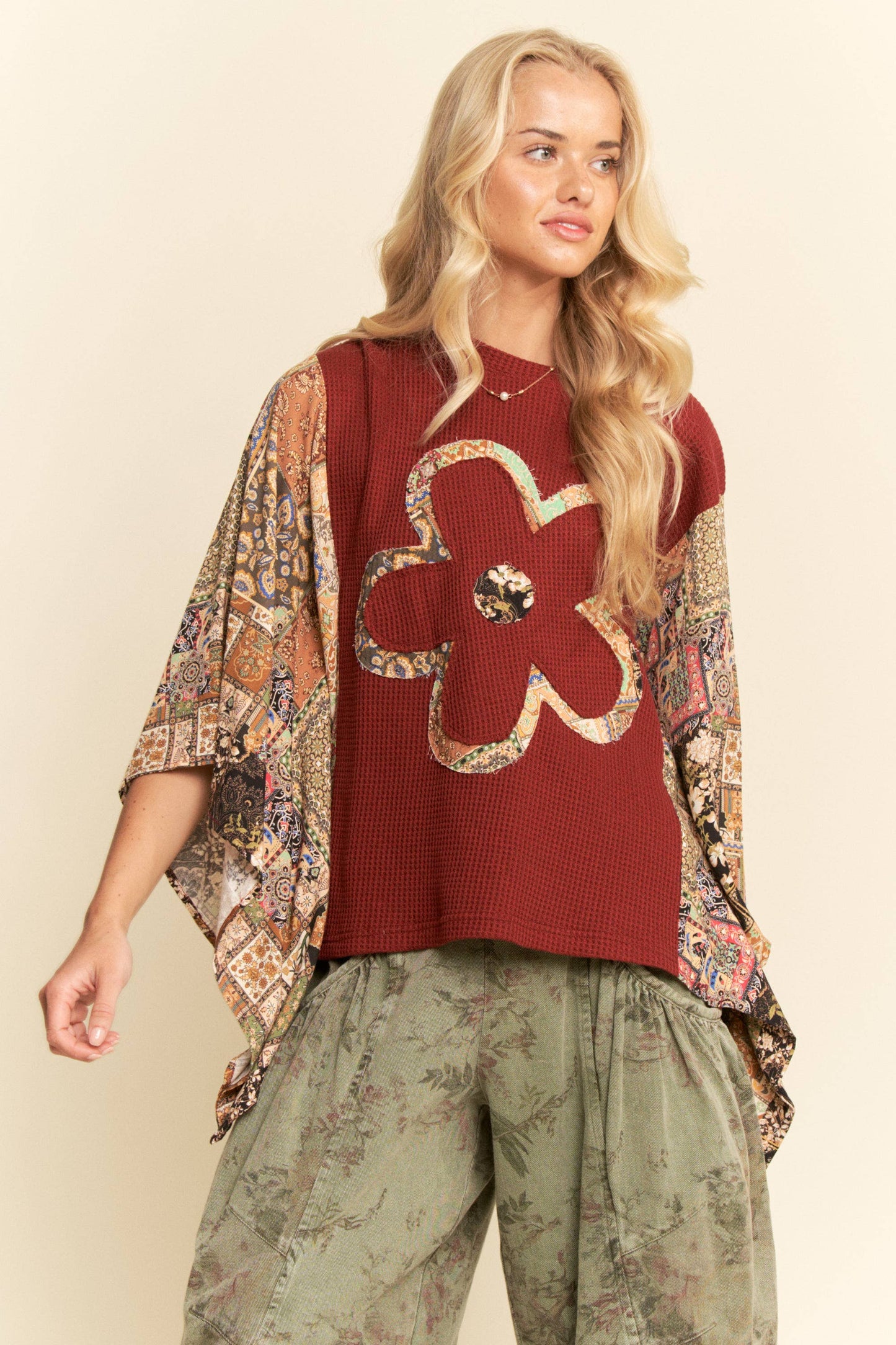 Burgundy Floral Patch Blouse