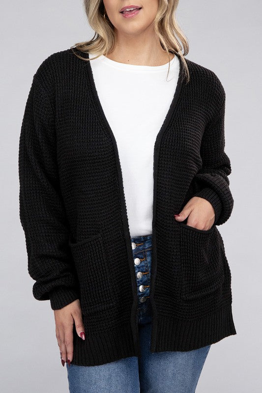 Curvy Low Gauge Waffle Open Cardigan Sweater