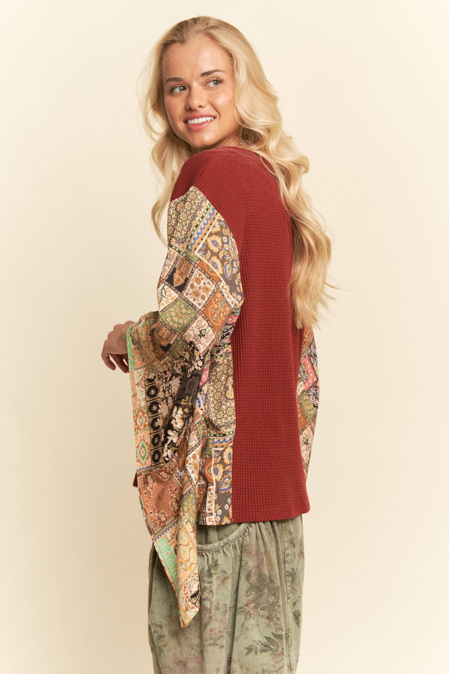 Burgundy Floral Patch Blouse