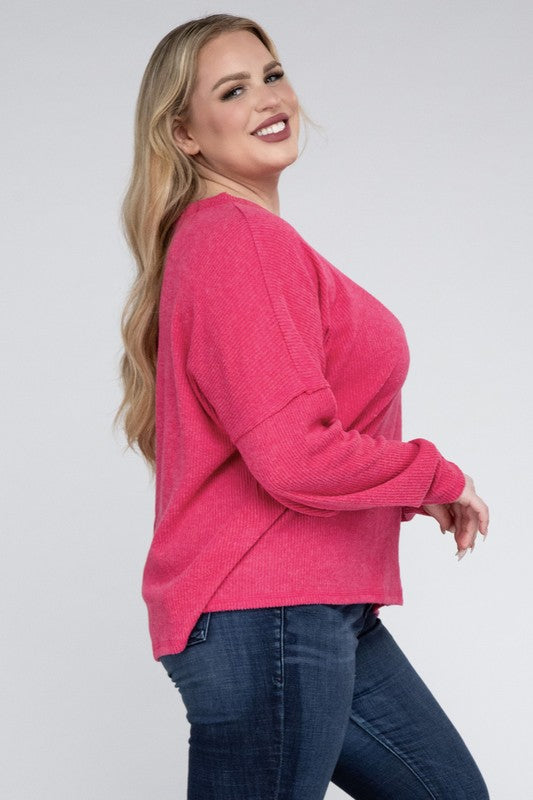 Curvy Ribbed Brushed Melange Hacci Sweater