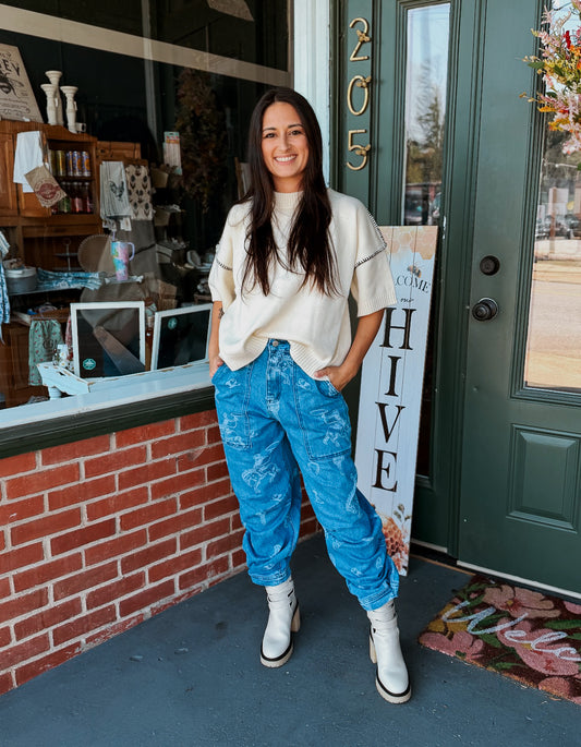 Rodeo Print Barrel Jeans