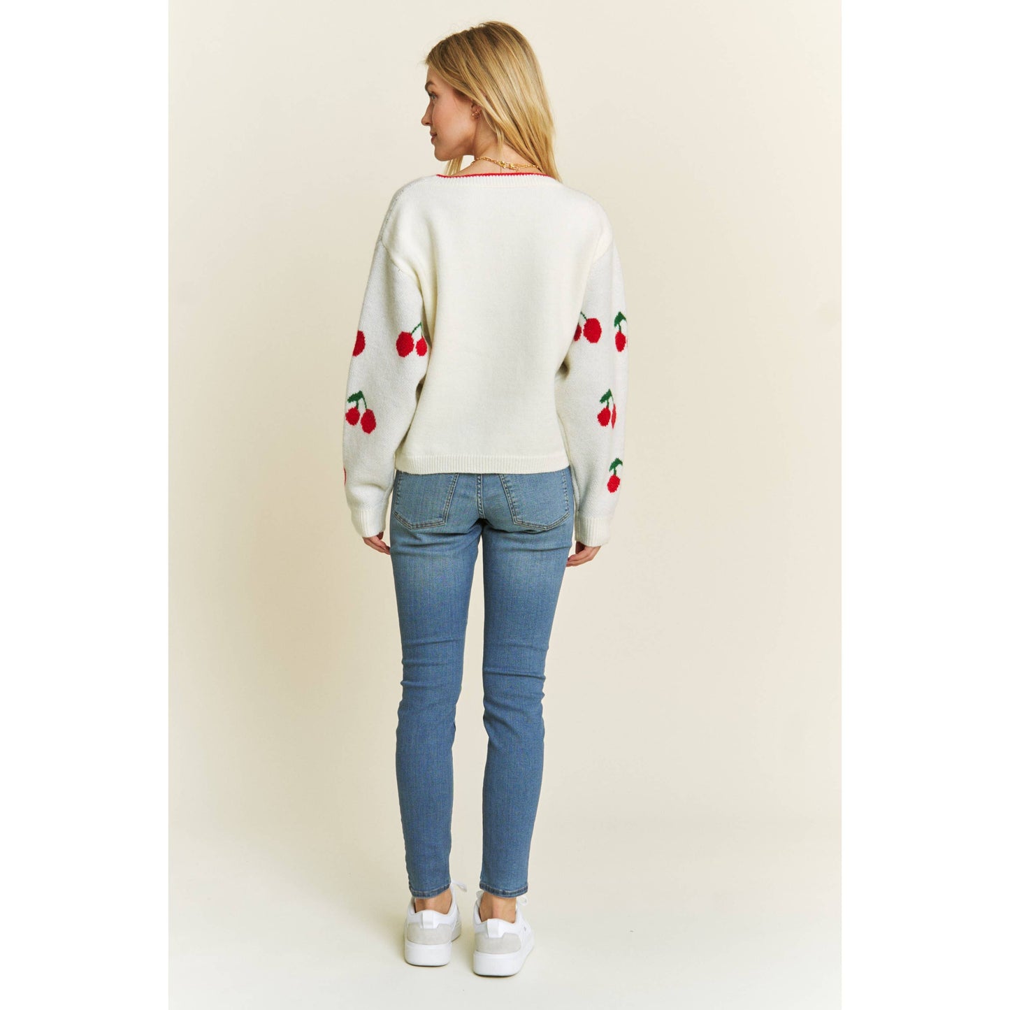 CUTE CHERRY JACQUARD CASUAL PULLOVER SWEATER