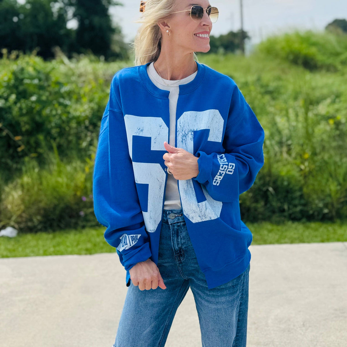 Custom #1 Fan™ | Gameday Cardigan | Football Mom Sweatshirt: L