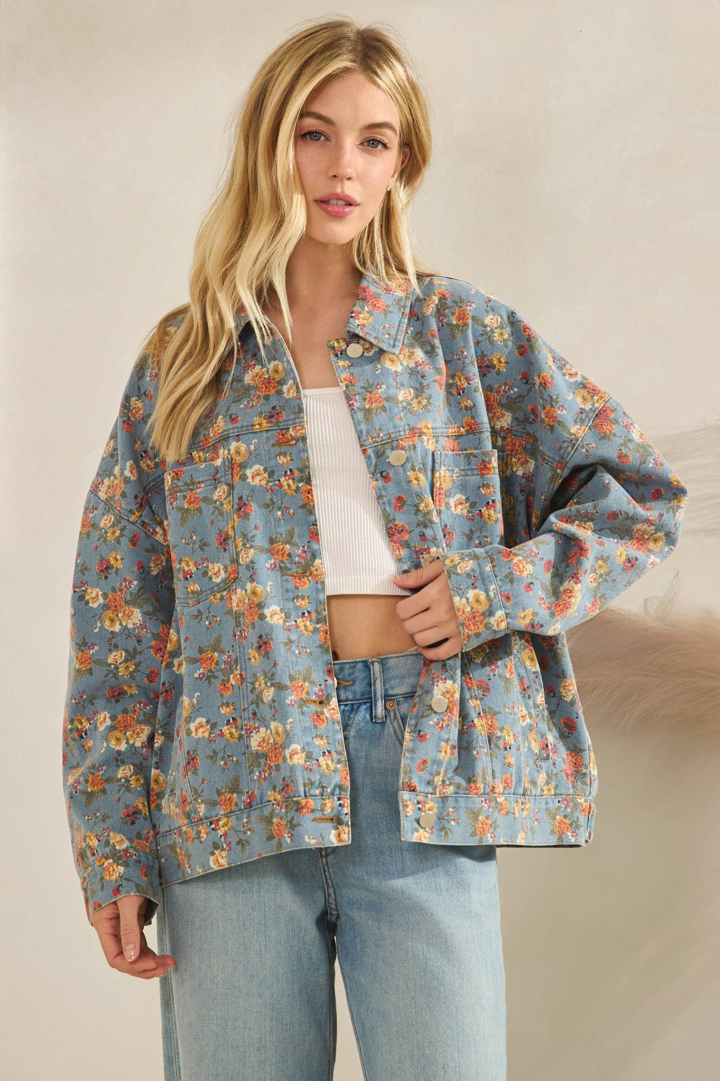 Twill Floral Denim Jacket