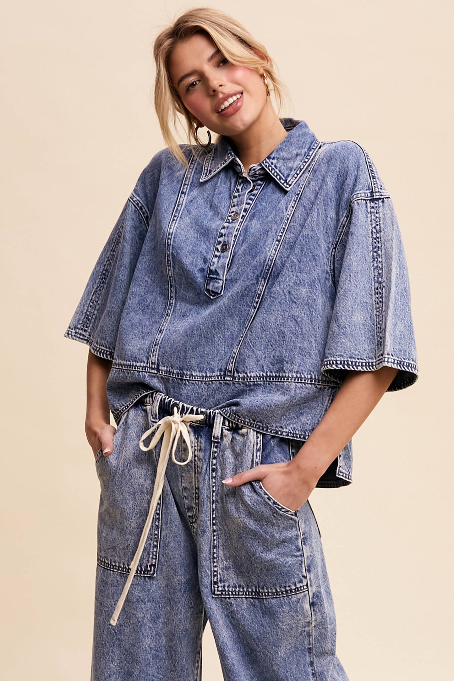Denim Collared Oversized Top