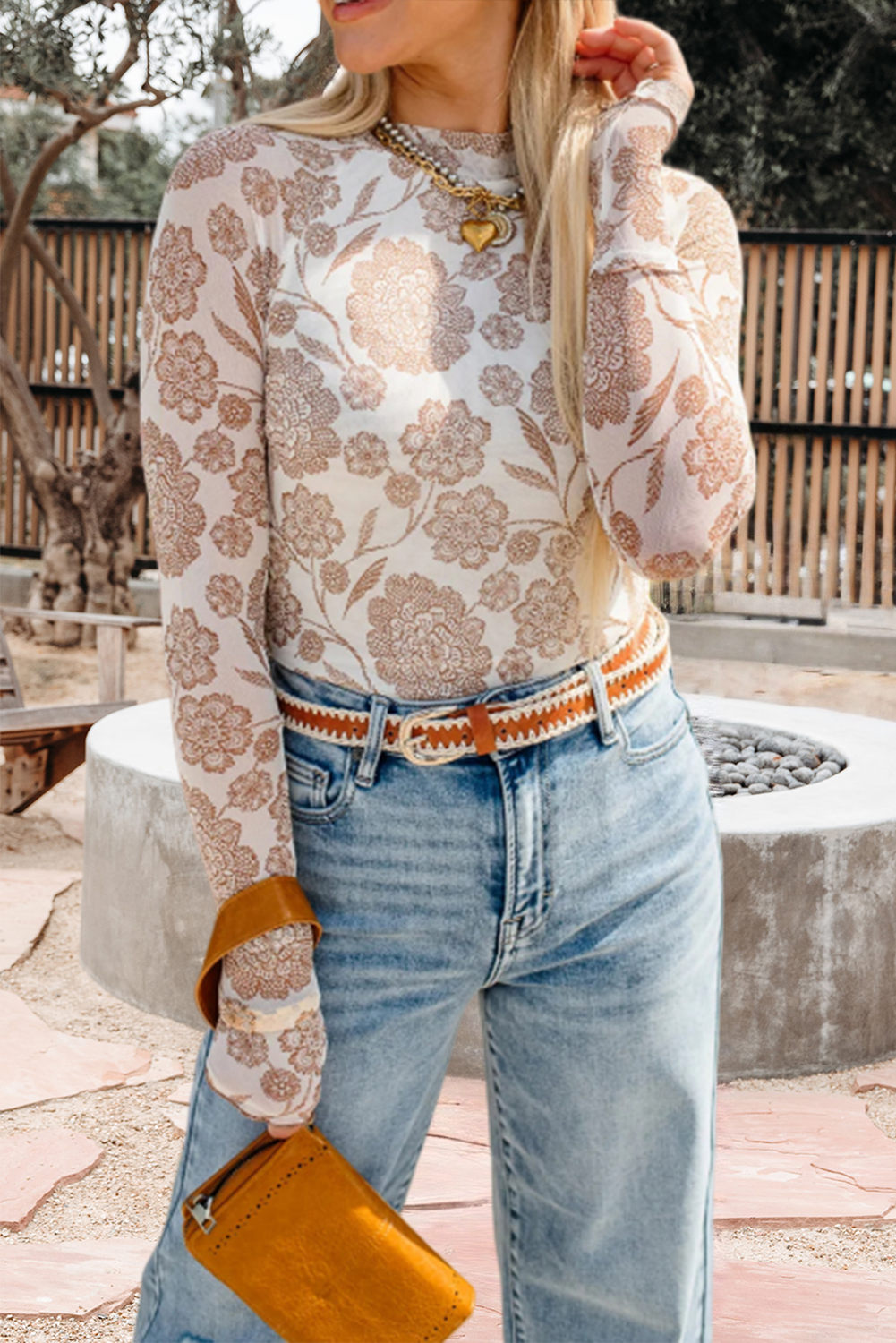 Layered Floral Print Mesh Top