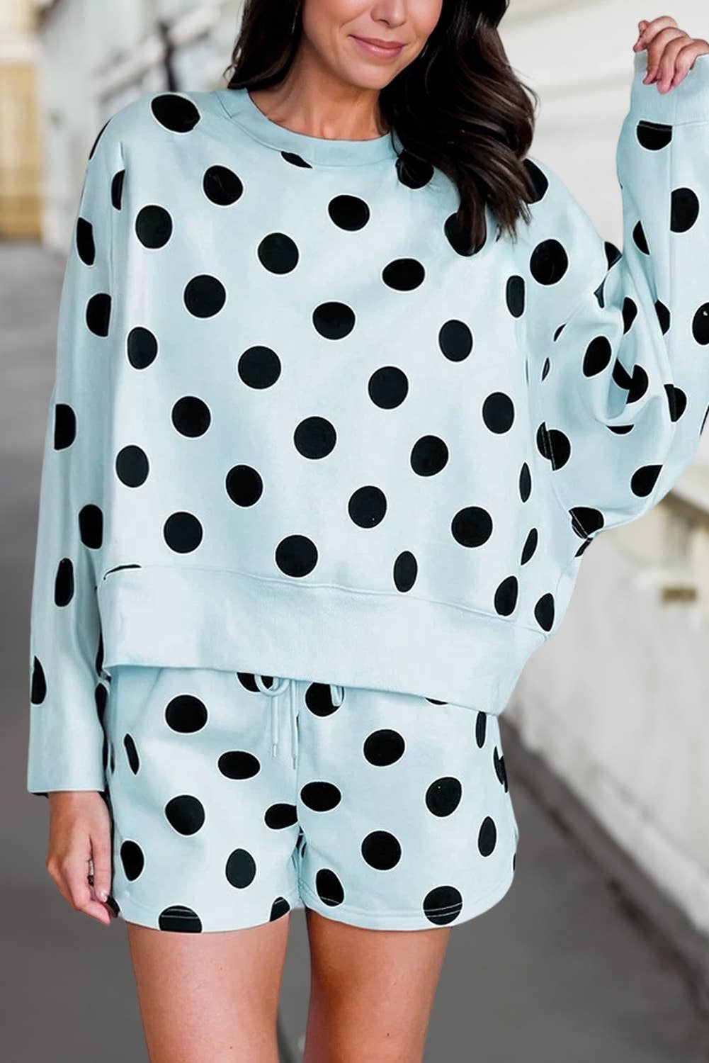 Polka Dot Loose Pullover Shorts Set