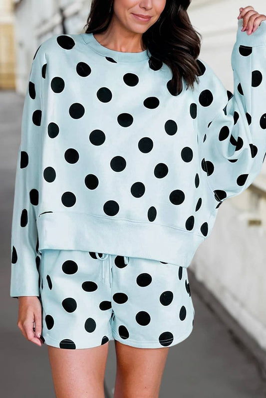 Polka Dot Loose Pullover Shorts Set