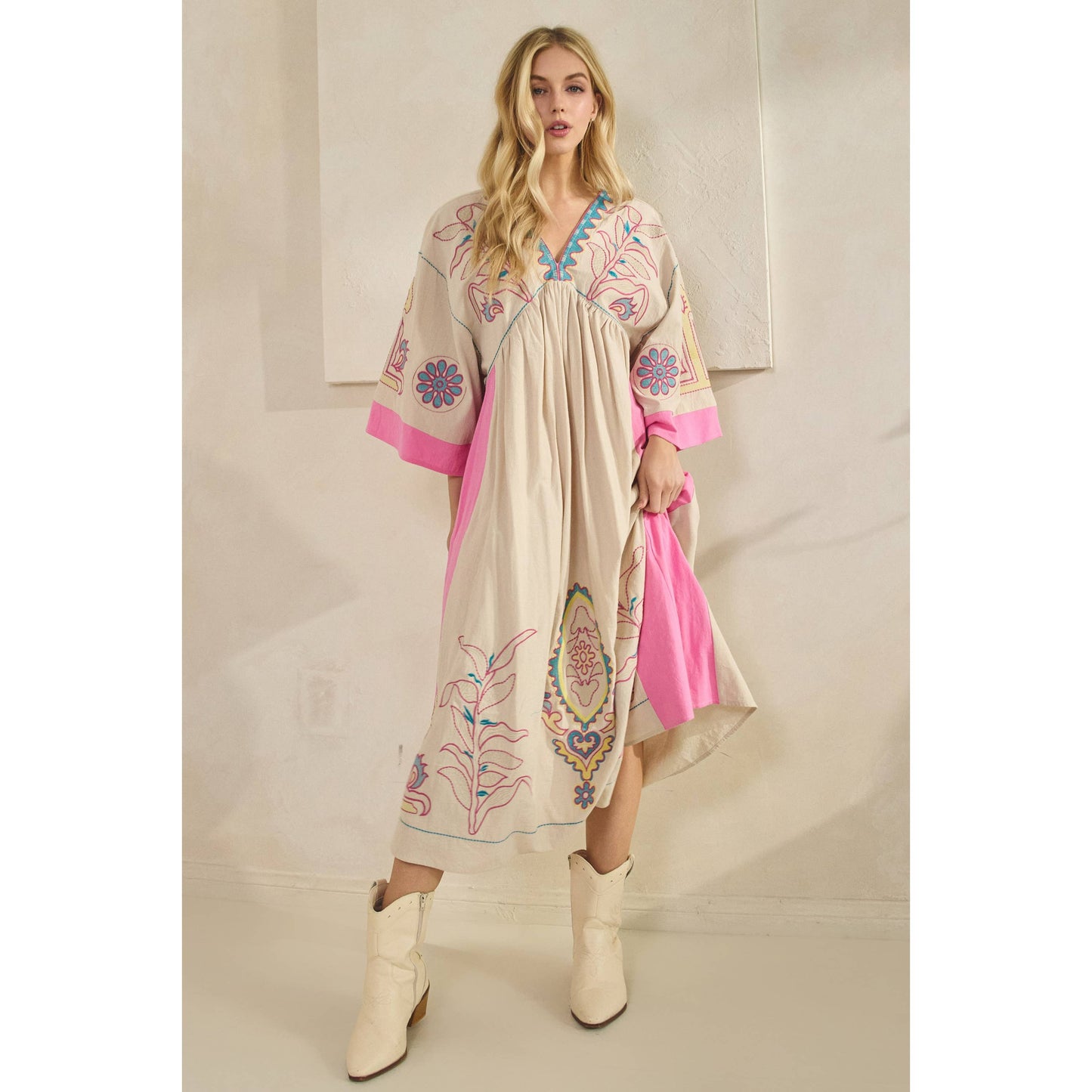 Vintage Embroidery Patch Maxi Dress