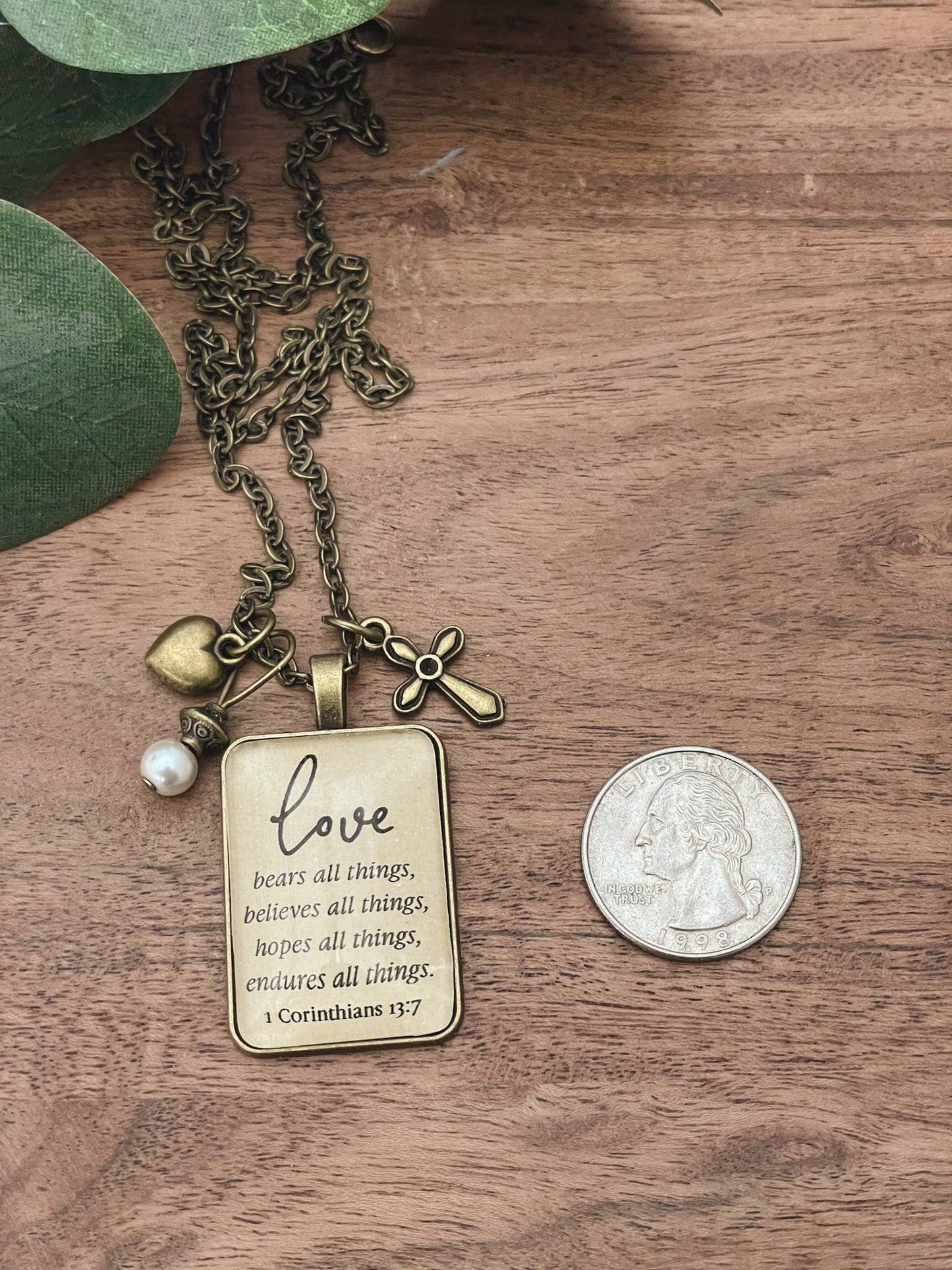 1 Corinthians 13:7 Glass Pendant Necklace