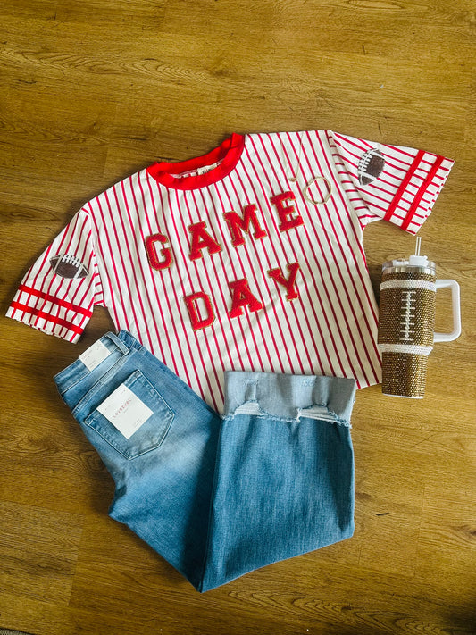 Game Day Striped Top Red