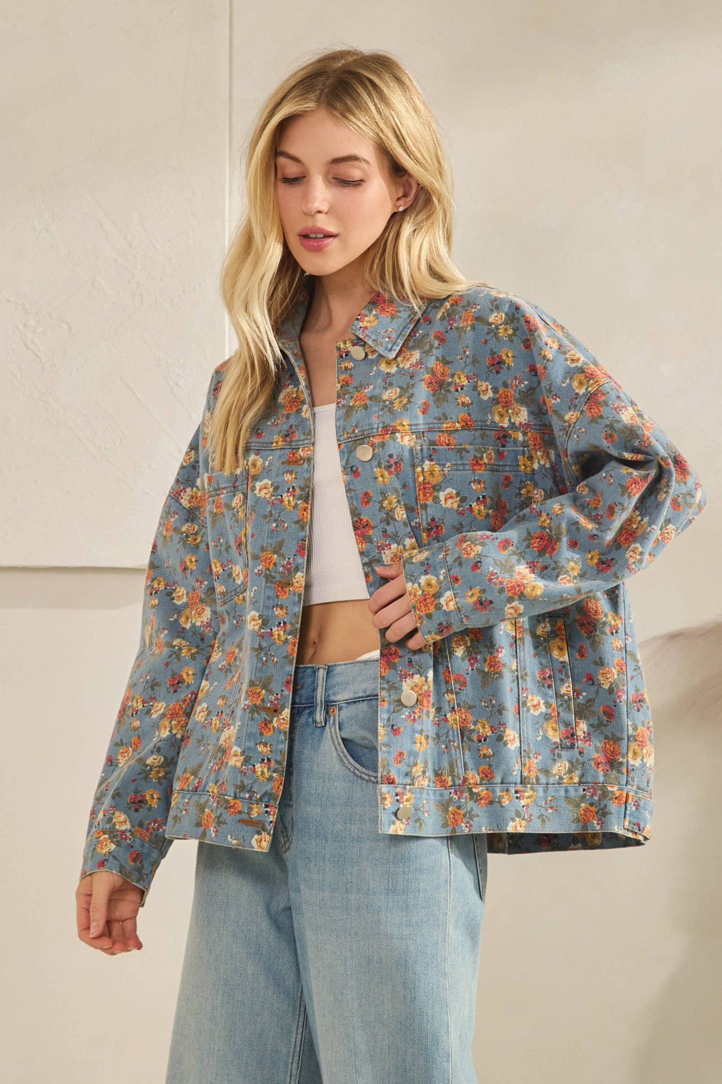 Twill Floral Denim Jacket