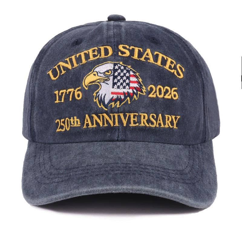 250th Anniversary Flag Eagle Embroidered Baseball Cap: Green / M