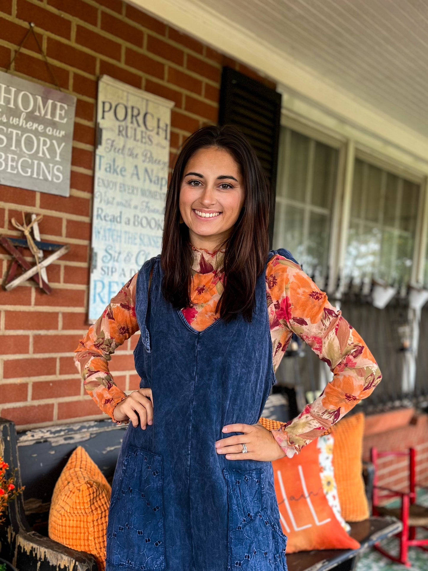 Autumn Floral Mesh Top