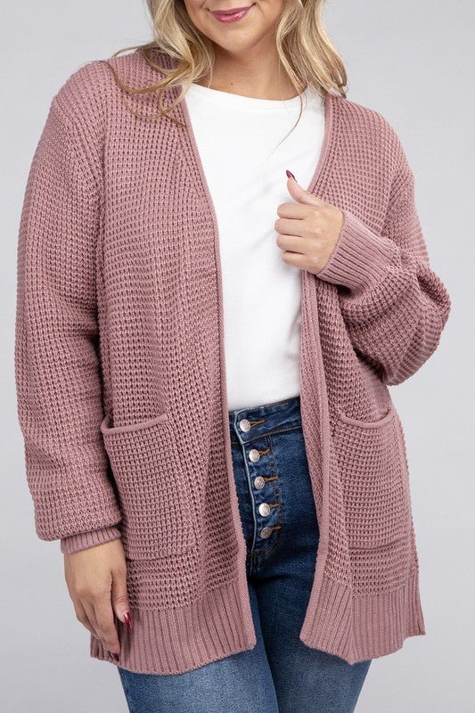 Curvy Low Gauge Waffle Open Cardigan Sweater