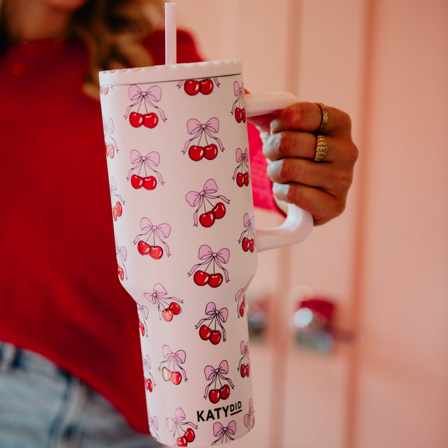 Cherry Bow Light Pink 38 oz Tumbler