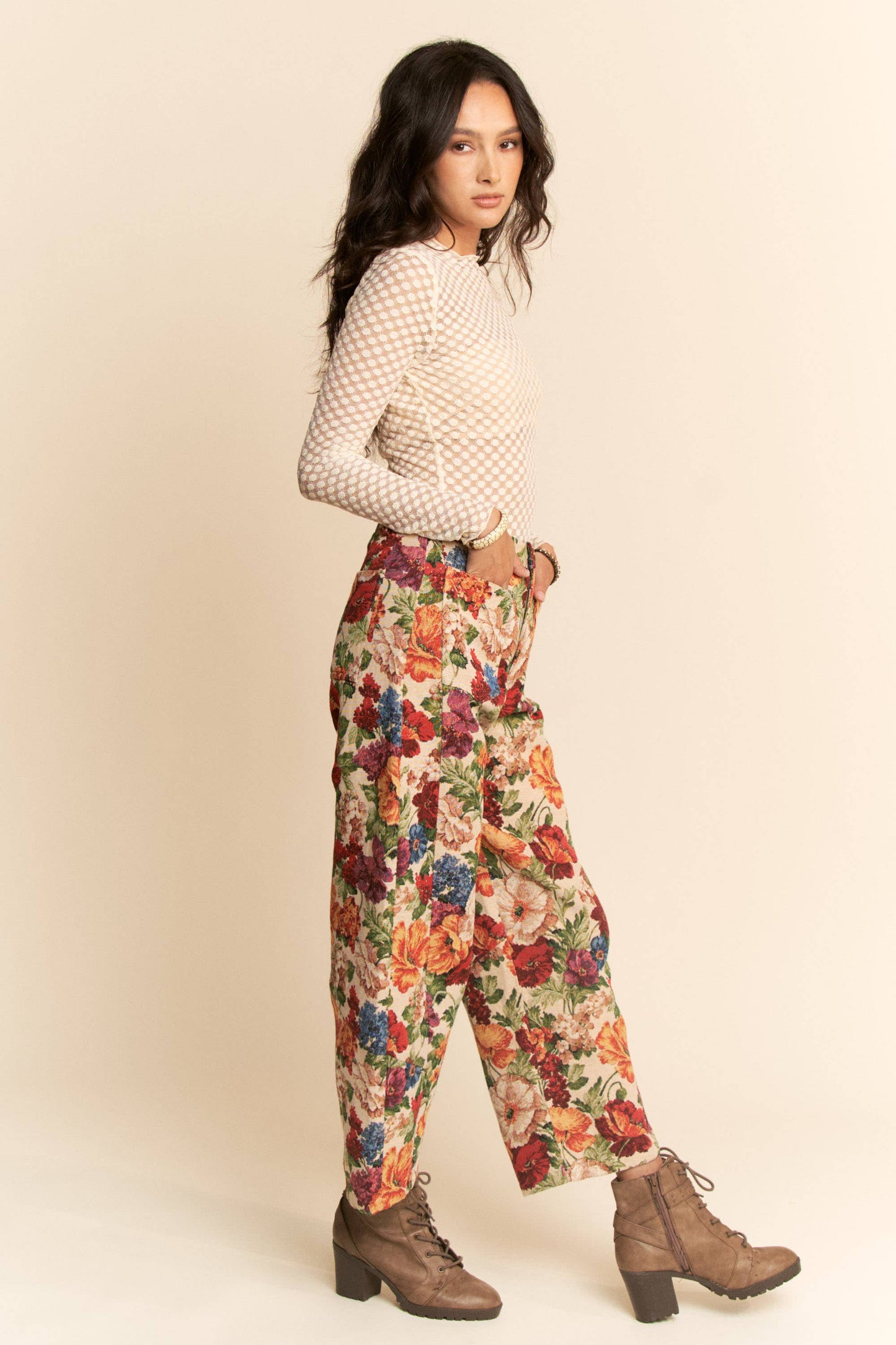Floral Tapestry Wide Leg Pants