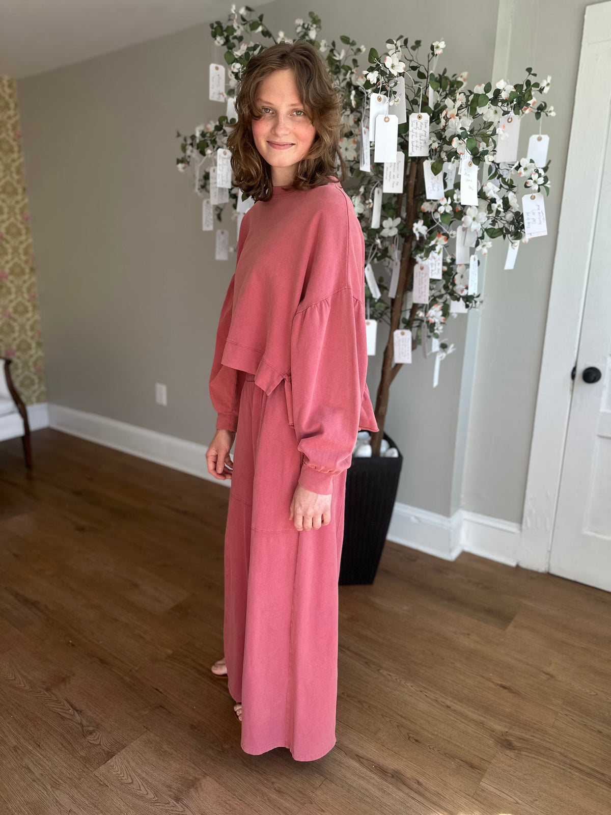 Mineral Mauve Long Sleeve Ruffle Top
