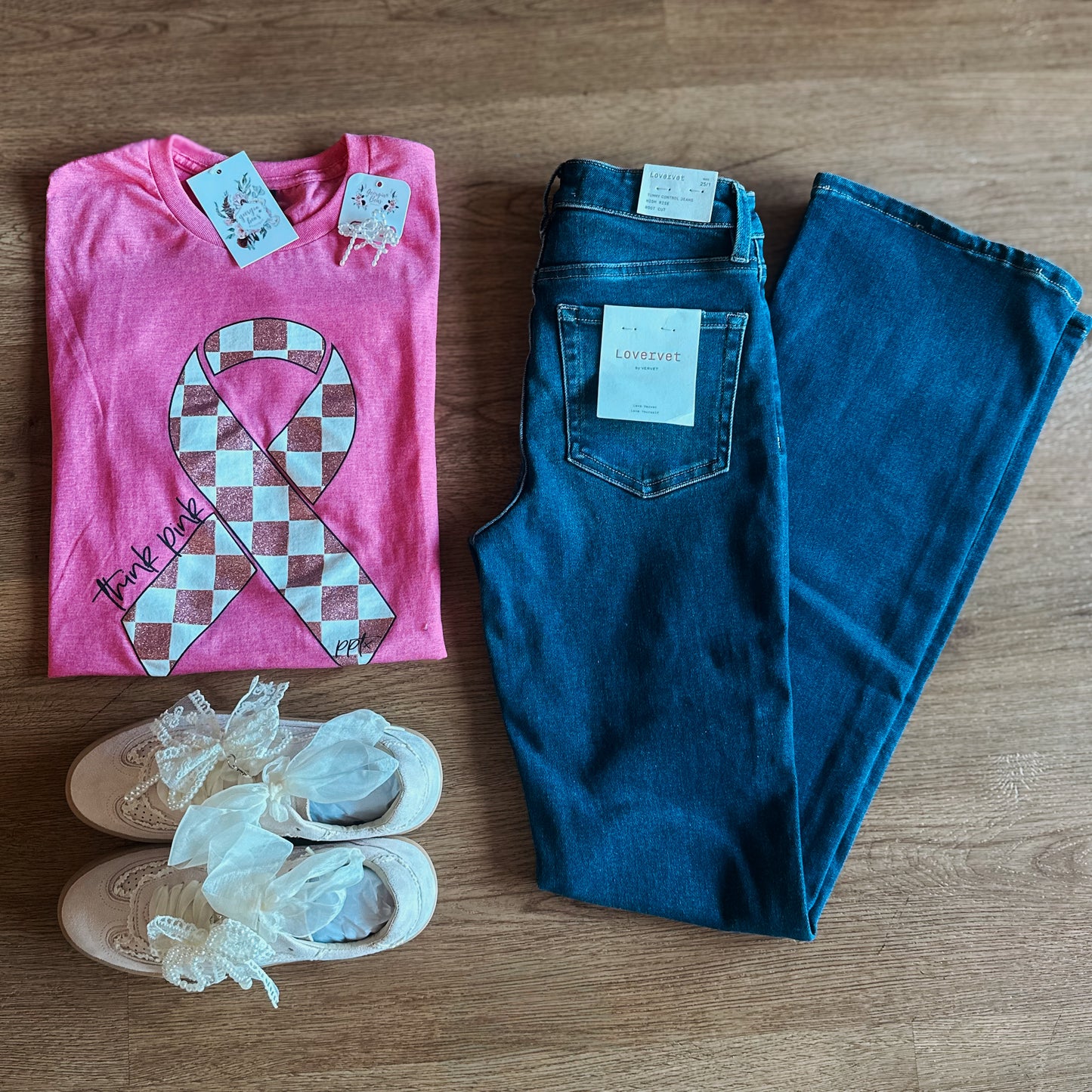 Think Pink Checkered Breast Awareness Tee