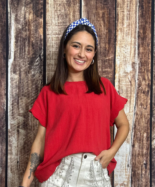 Cherry Red Scalloped Blouse