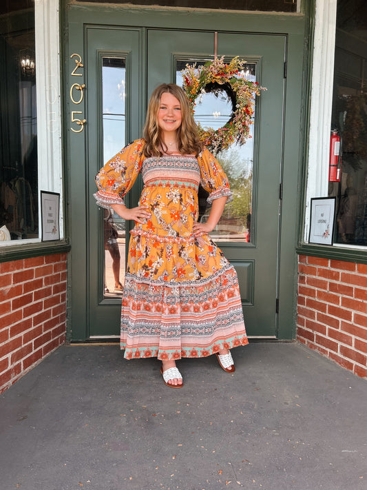 Mixed Mustard Boho Dress