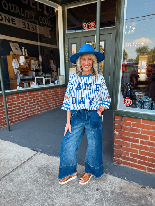 Game Day Striped Top Blue