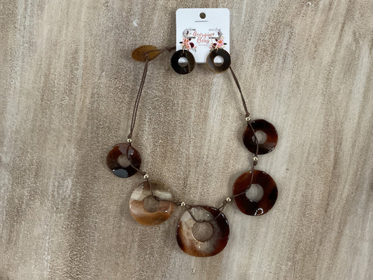 Brown Marbled Look Necklace/Earring Set