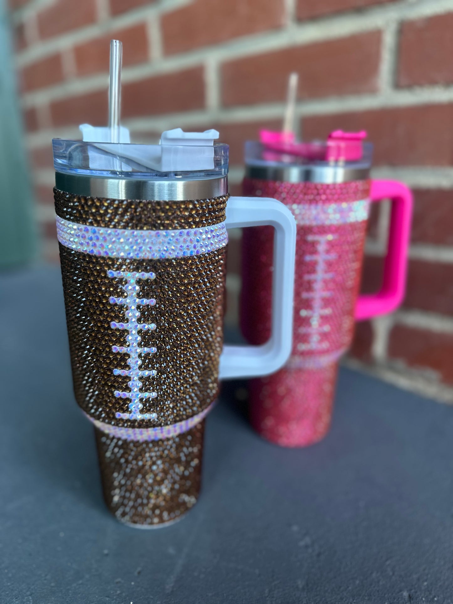 Pink Football Bling Tumbler
