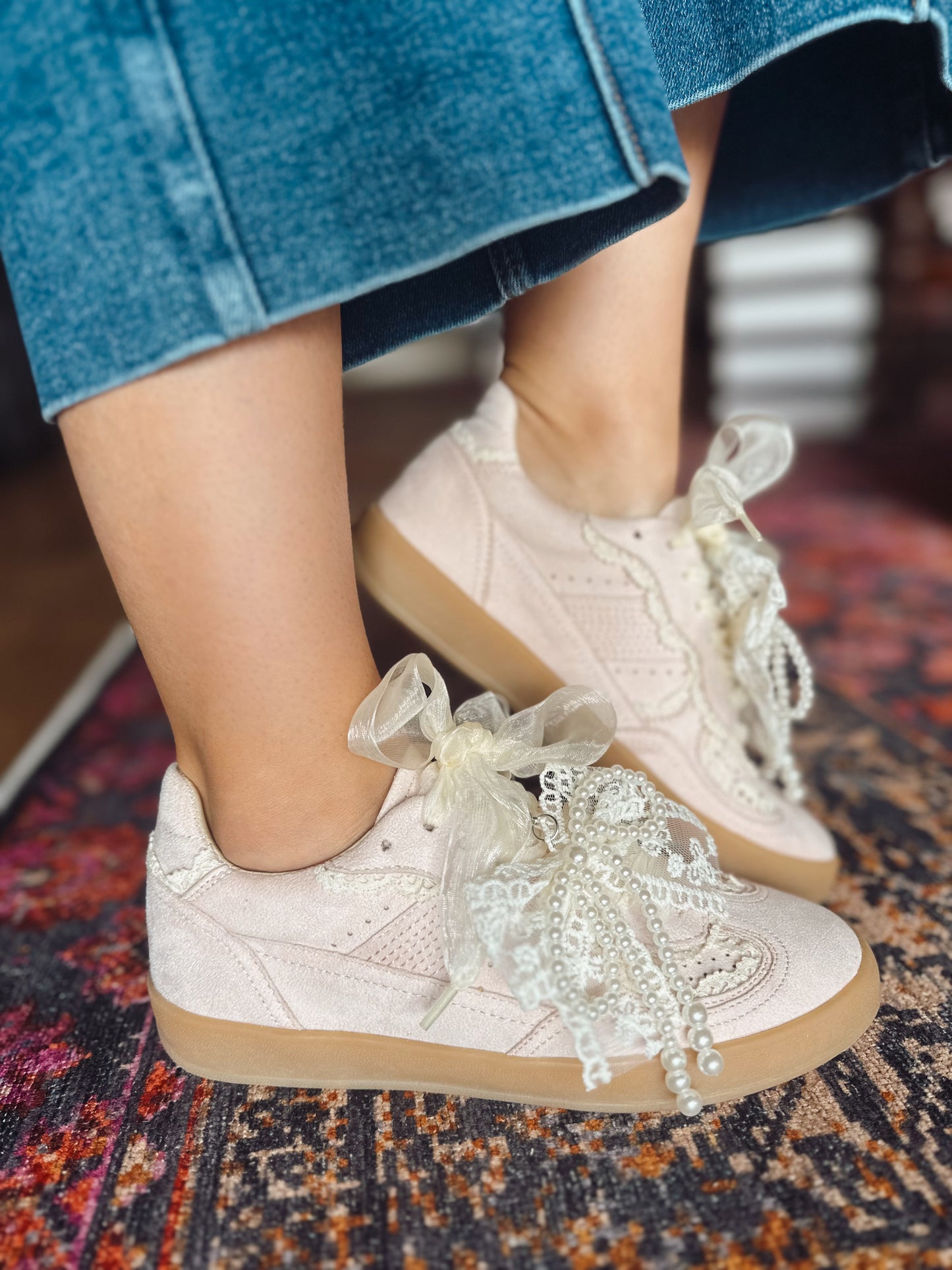 Eleanor Lace Trim Sneaker Blush