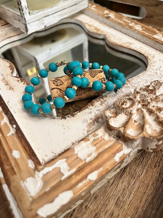 Teal Beaded Hoops