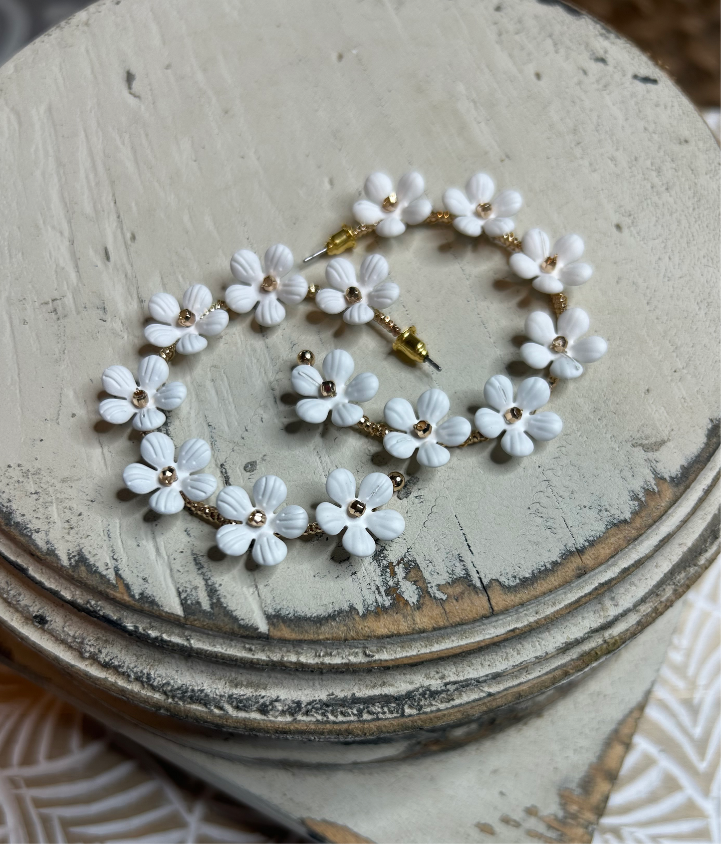Ivory Dainty Floral Hoop Earrings