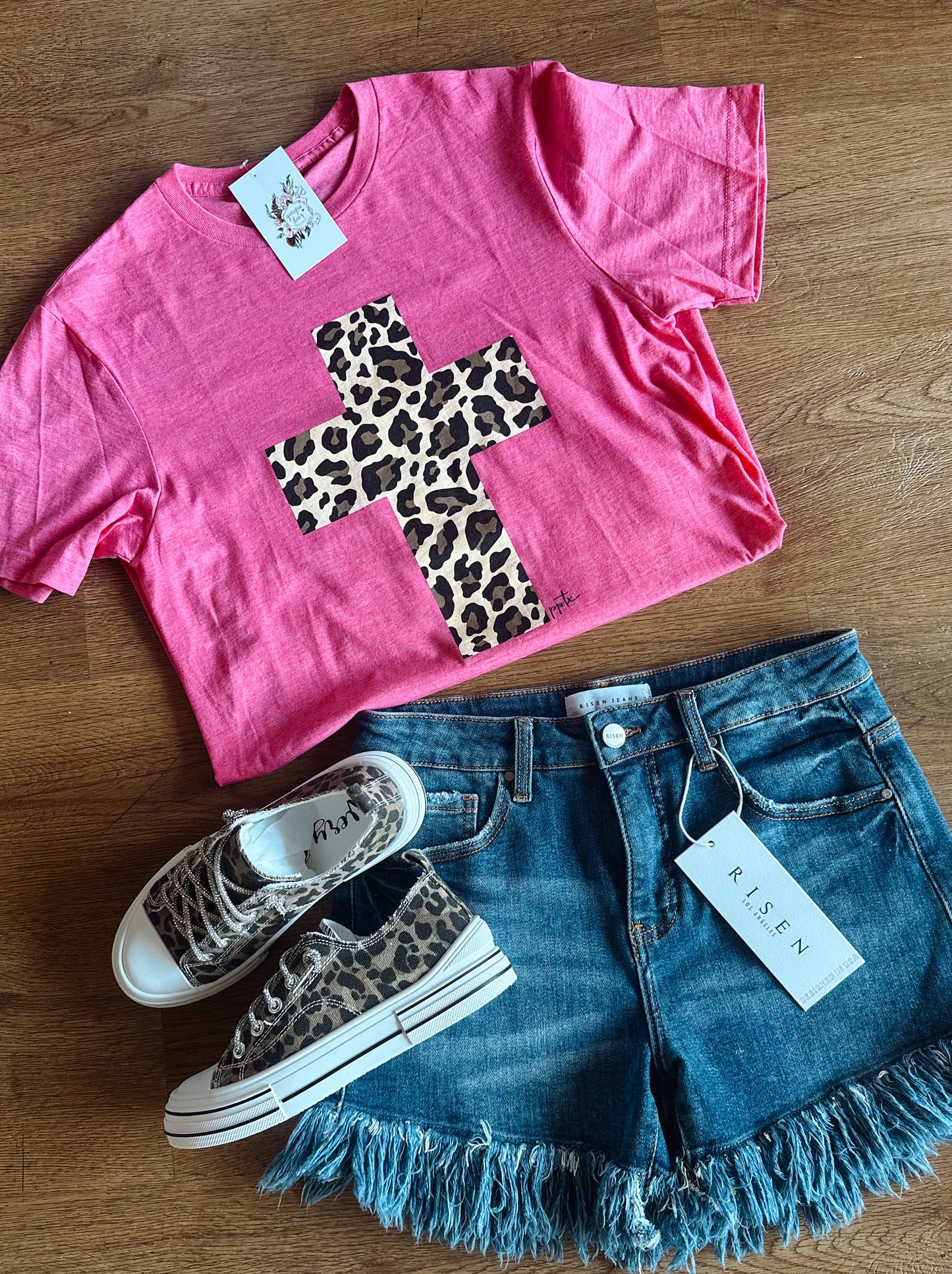 Pink Cheetah Cross Tee