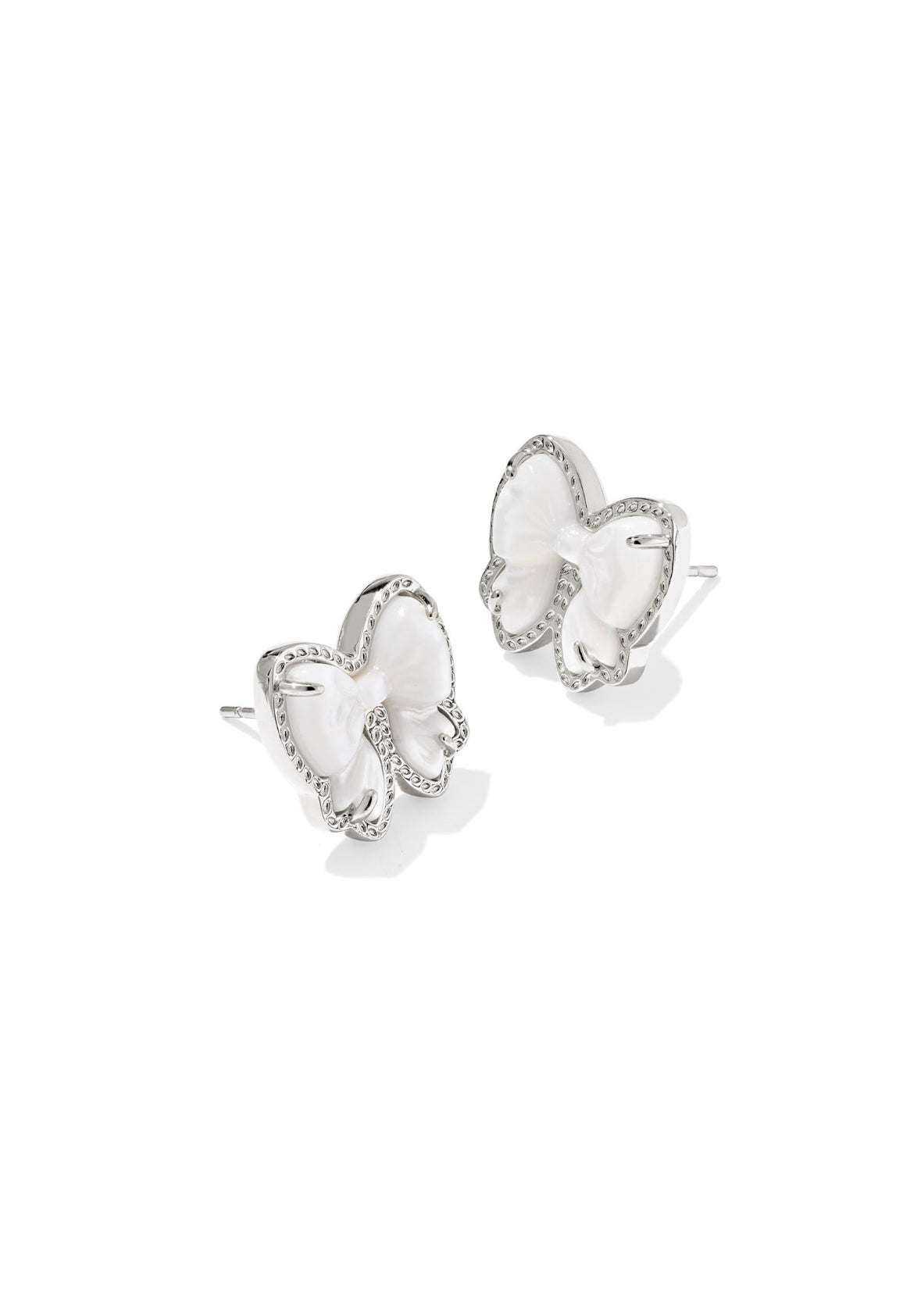 Haley Bow Stud Earrings Silver Ivory