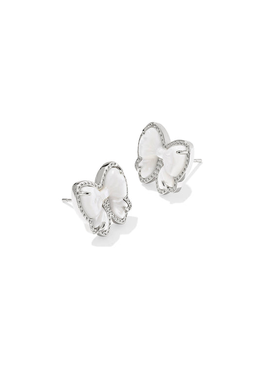 Haley Bow Stud Earrings Silver Ivory