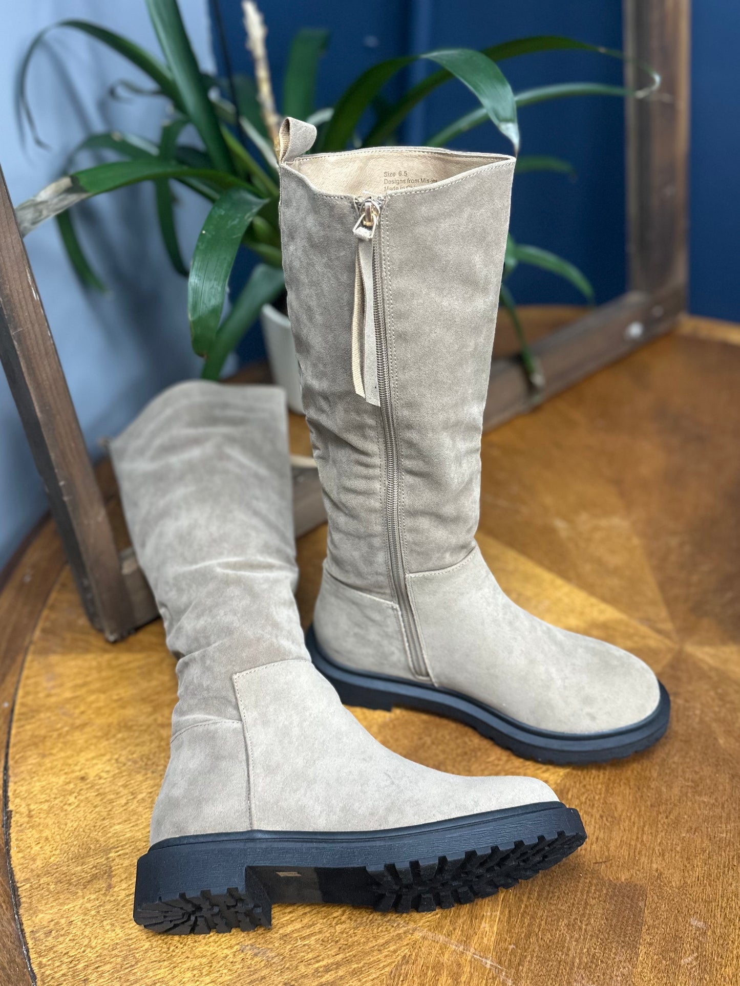 Beige Suede Tall Boots