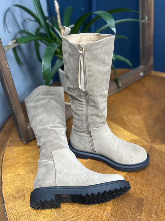 Beige Suede Tall Boots