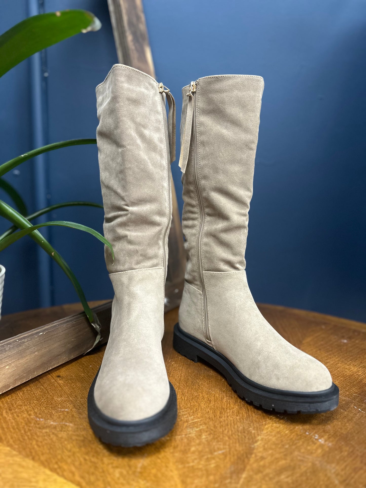 Beige Suede Tall Boots