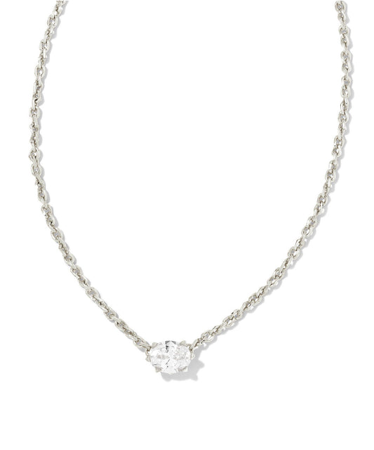 Cailin Crystal Pendant Necklace Rhodium Metal White CZ