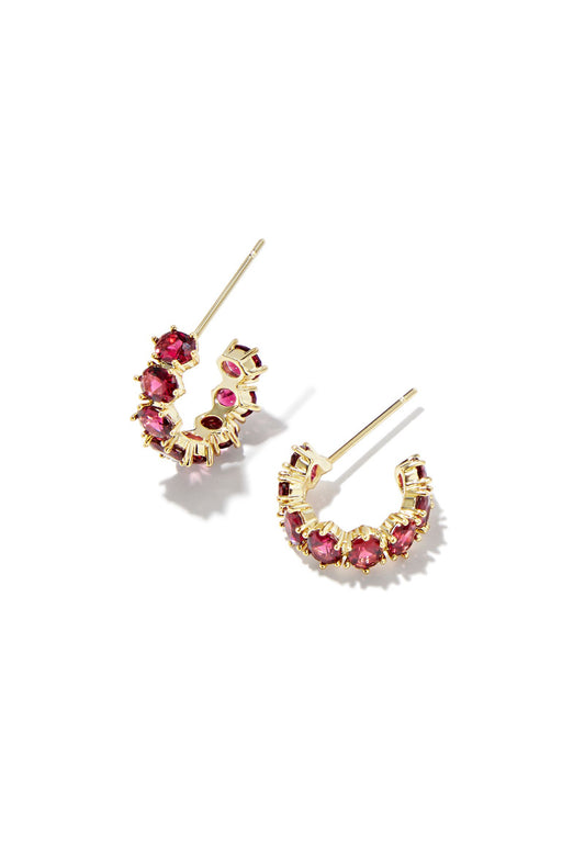 Cailin Burgundy Crystal Gold Huggie Earrings