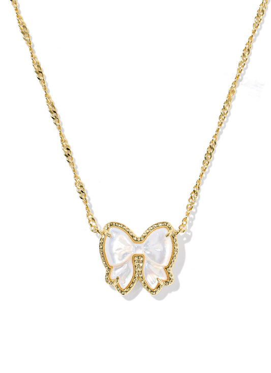 Haley Bow Pendant Necklace Gold Ivory