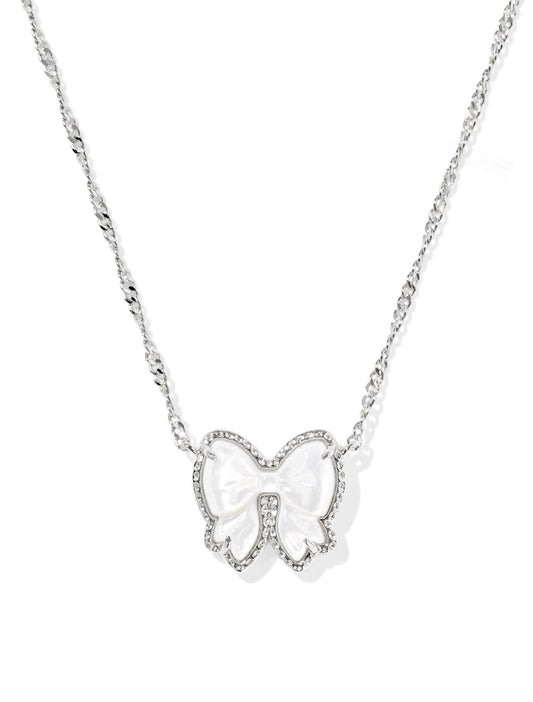 Haley Bow Pendant Necklace Silver Ivory