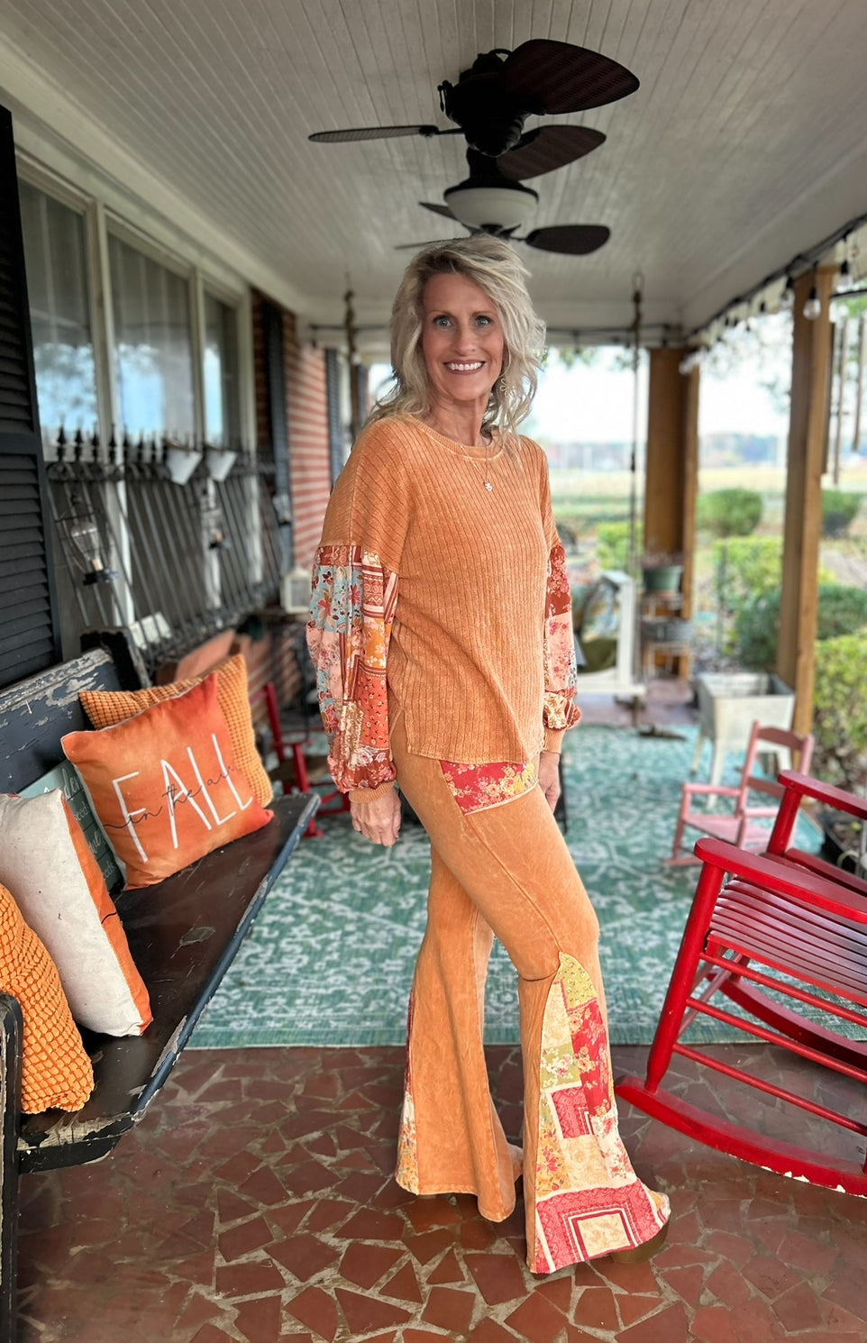 Patch Me Up Butterscotch Rib Knit Top