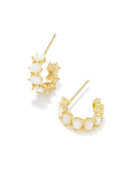 Cailin Ivory Mother of Pear Crystal Gold Huggie Earrings