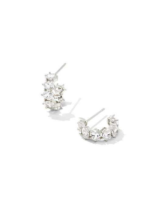 Cailin White Crystal Silver Huggie Earrings