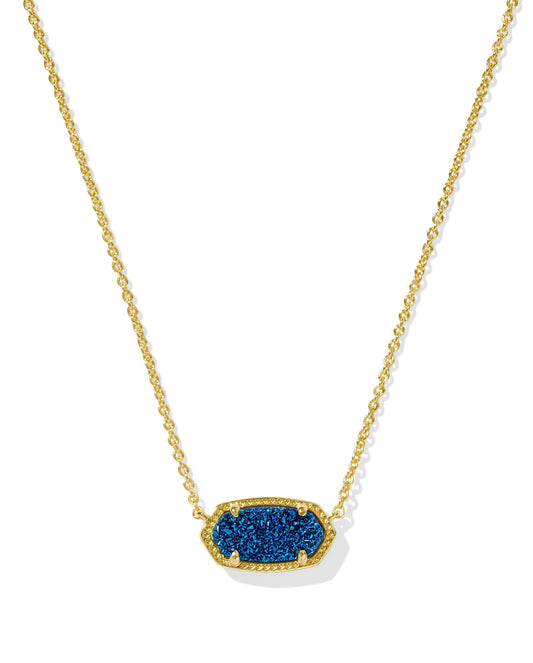 Elisa Blue Drusy Short Pendant Necklace Gold