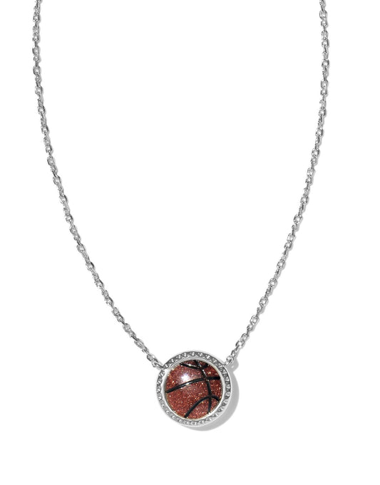 Silver Basketball Pendant Necklace