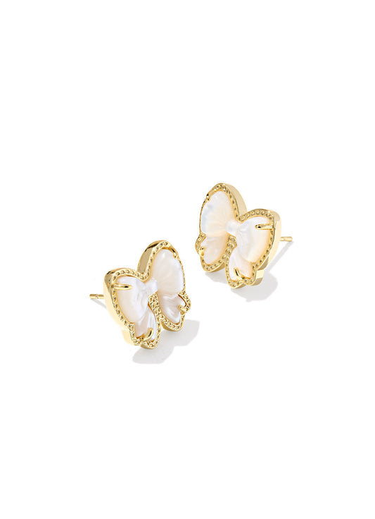 Haley Bow Stud Earrings Gold Ivory